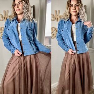 Jolie & Joy Boho Fab blue corduroy button from jacket size small